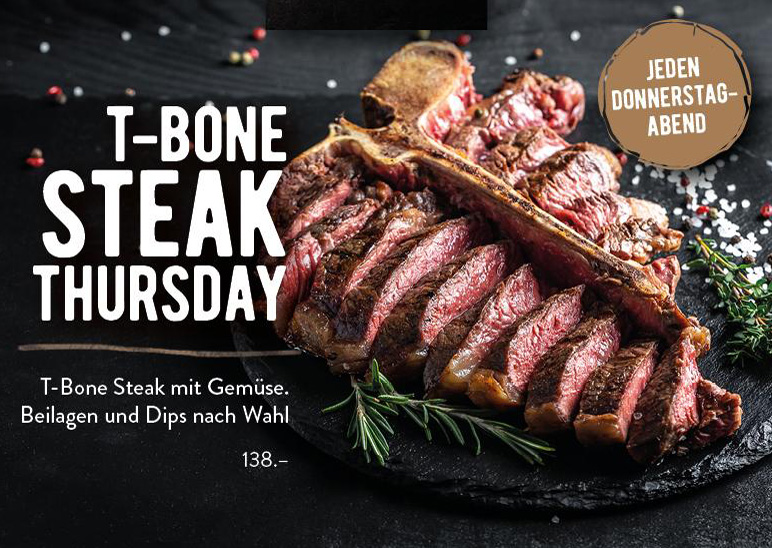 T-Bone Steak mit Gemüse, Beilagen und Dips nach Wahl