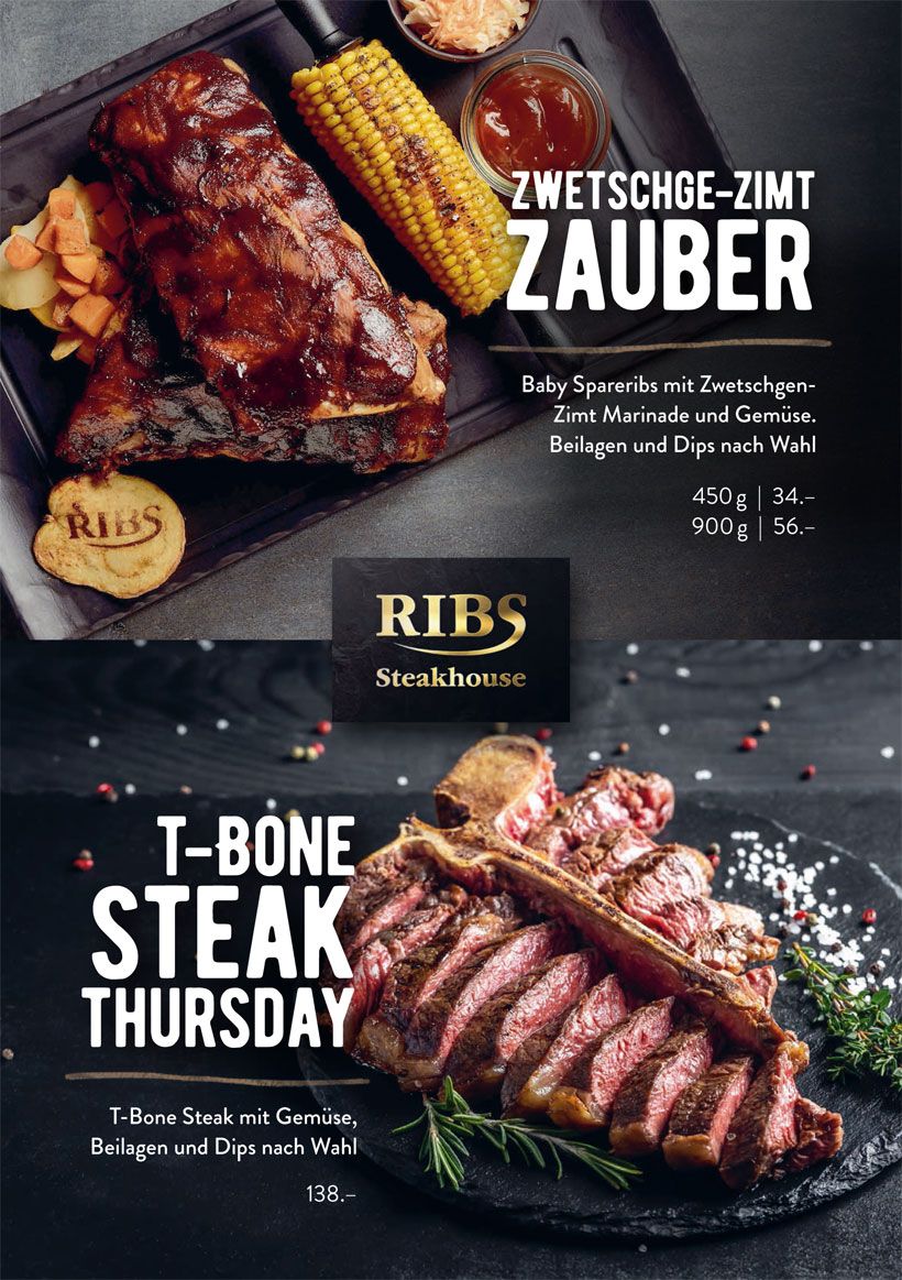 cT-Bone Steak Thursday - T-Bone Steak mit Gemüse, Beilagen und Dips nach Wahl